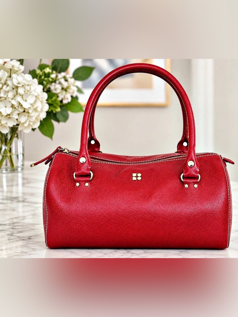 Vintage Kate Spade Red Leather Satchel Shoulder Bag Gold Hardware.